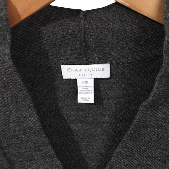 Charter Club Petite 51% Merino Wool Overlapped V-neck Long Sleeve Gray size P/P - Picture 7 of 10